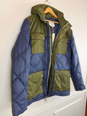 Lucky Brand Men’s XL Diamond Quilted Hooded Parka Blue/Green NWT